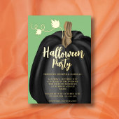 Cute Green Gold Pumpkin Halloween Party Folie Uitnodiging