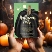 Cute Green Gold Pumpkin Halloween Party Folie Uitnodiging