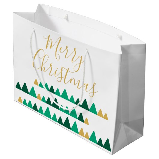 Cute Green & Golden Woods Christmas Trees Groot Cadeauzakje (Achterkant Gekanteld)