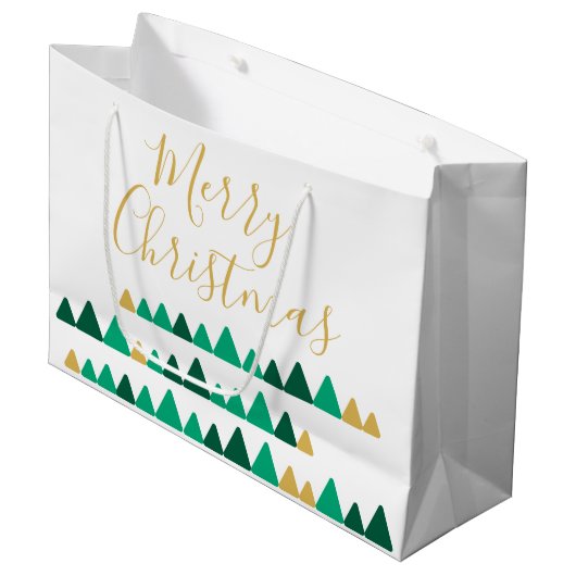 Cute Green & Golden Woods Christmas Trees Groot Cadeauzakje (Voorkant Gekanteld)