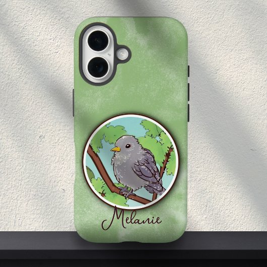 Cute Green Gray Bird Painting Custom Name  Case-Mate iPhone Case