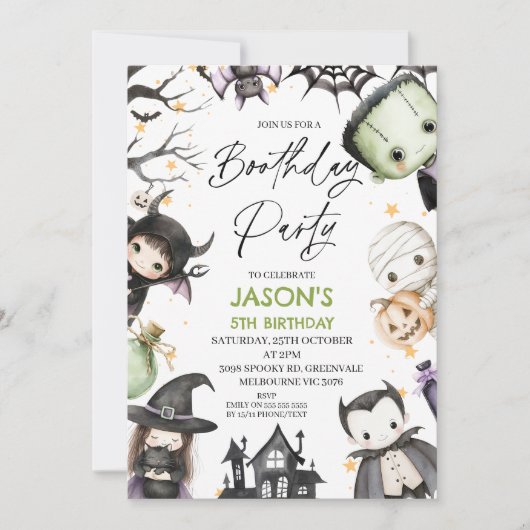 Cute Green Halloween Boys Boothday Party Birthday Kaart (Voorkant)