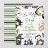 Cute Green Halloween Boys Boothday Party Birthday Kaart (Voorkant / Achterkant)