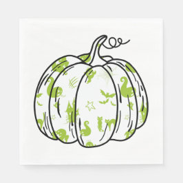 Cute Green Halloween Icons in Pumpkin Luncheon Servet