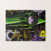 Cute Green Halloween Witch Ghosts Pumpkins Castle Legpuzzel (Horizontaal)