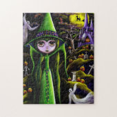 Cute Green Halloween Witch Ghosts Pumpkins Castle Legpuzzel (Verticaal)