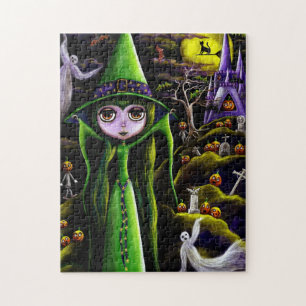 Cute Green Halloween Witch Ghosts Pumpkins Castle Legpuzzel