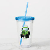 Cute green happy boerderij tractor cartoon illustr acryl drinkbeker (Achterkant)