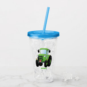 Cute green happy boerderij tractor cartoon illustr acryl drinkbeker