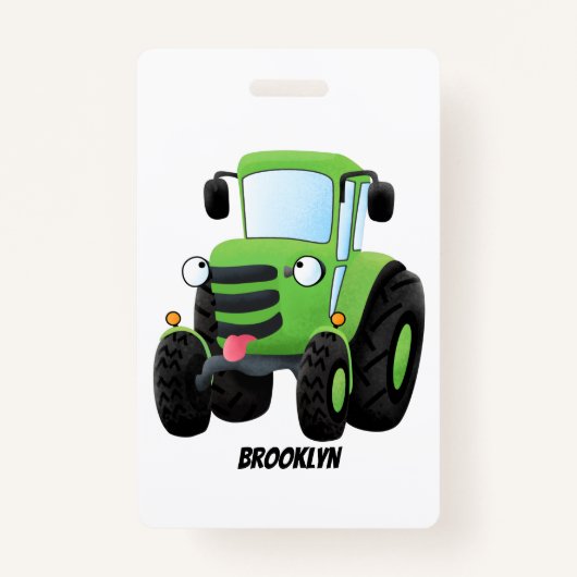 Cute green happy boerderij tractor cartoon illustr badge (Voorkant)