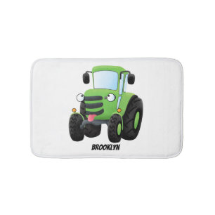 Cute green happy boerderij tractor cartoon illustr badmat