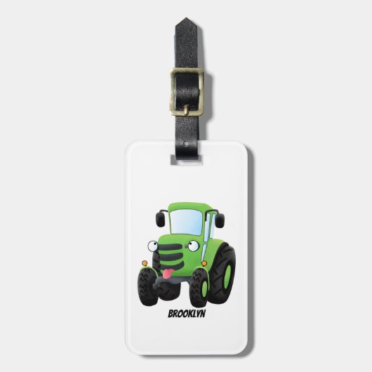 Cute green happy boerderij tractor cartoon illustr bagagelabel (Voorkant verticaal)