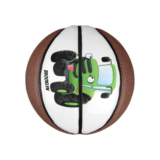 Cute green happy boerderij tractor cartoon illustr basketbal (Verticaal)