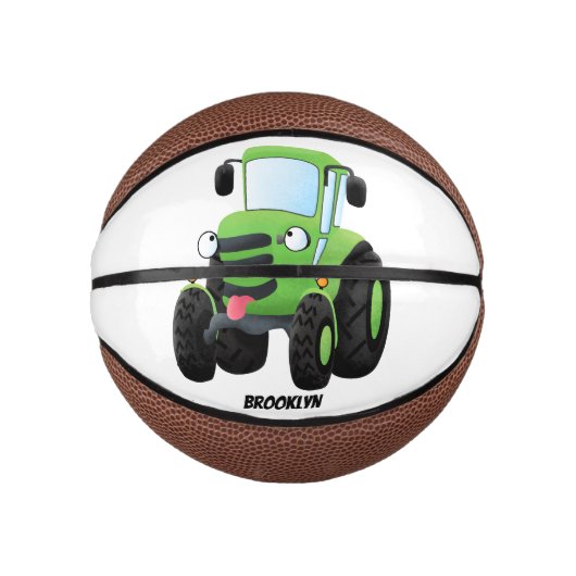 Cute green happy boerderij tractor cartoon illustr basketbal (Voorkant)