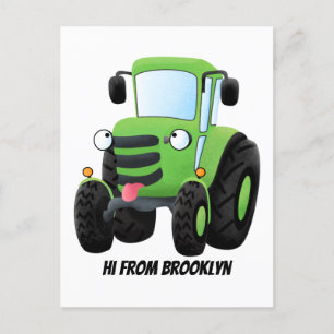 Cute green happy boerderij tractor cartoon illustr briefkaart