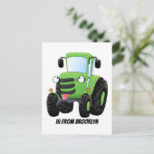 Cute green happy boerderij tractor cartoon illustr briefkaart (Staand voorkant)