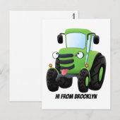 Cute green happy boerderij tractor cartoon illustr briefkaart (Voorkant / Achterkant)