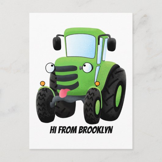 Cute green happy boerderij tractor cartoon illustr briefkaart (Voorkant)