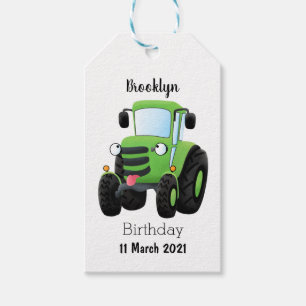 Cute green happy boerderij tractor cartoon illustr cadeaulabel