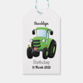 Cute green happy boerderij tractor cartoon illustr cadeaulabel (Achterkant)