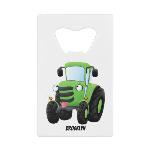 Cute green happy boerderij tractor cartoon illustr creditkaart flessenopener
