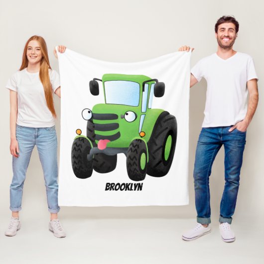 Cute green happy boerderij tractor cartoon illustr fleece deken (In situ)