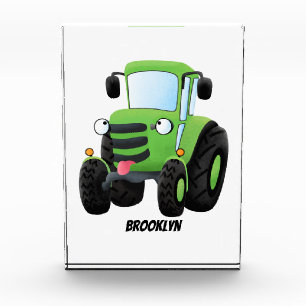 Cute green happy boerderij tractor cartoon illustr fotoblokken