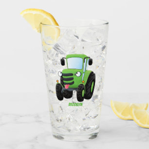 Cute green happy boerderij tractor cartoon illustr glas
