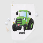 Cute green happy boerderij tractor cartoon illustr golfhanddoek (Insitu)