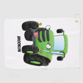 Cute green happy boerderij tractor cartoon illustr golfhanddoek (Horizontaal)