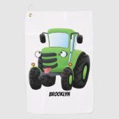 Cute green happy boerderij tractor cartoon illustr golfhanddoek (Voorkant)