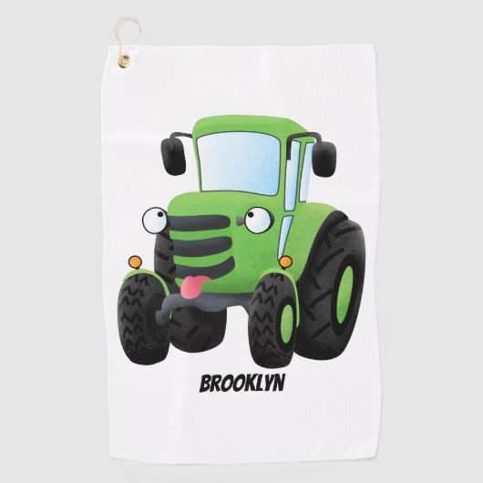 Cute green happy boerderij tractor cartoon illustr golfhanddoek (Voorkant)