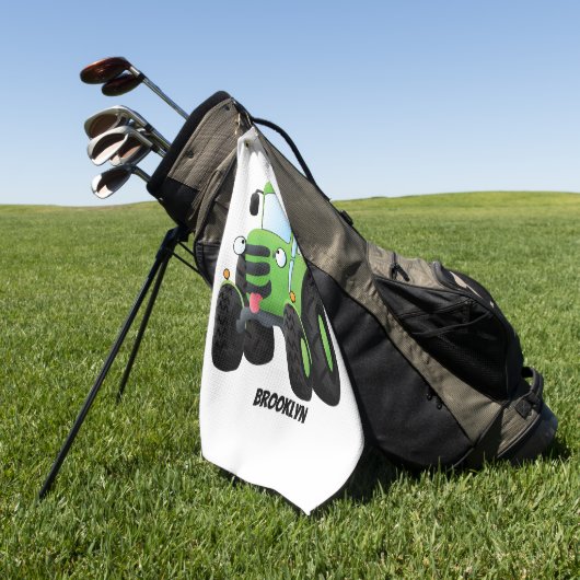 Cute green happy boerderij tractor cartoon illustr golfhanddoek (Groen)