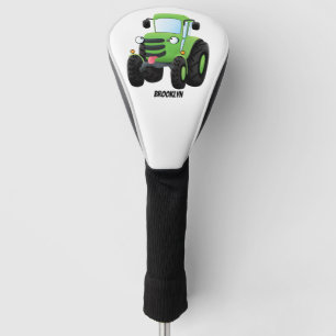 Cute green happy boerderij tractor cartoon illustr golfheadcover