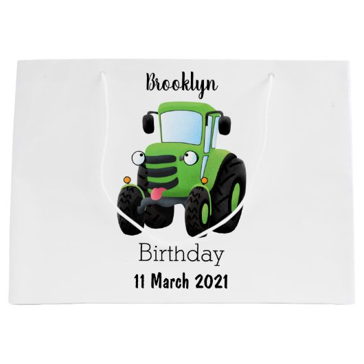 Cute green happy boerderij tractor cartoon illustr groot cadeauzakje (Voorkant)