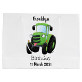 Cute green happy boerderij tractor cartoon illustr groot cadeauzakje (Achterkant)