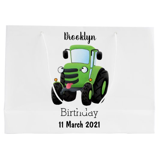 Cute green happy boerderij tractor cartoon illustr groot cadeauzakje (Achterkant)