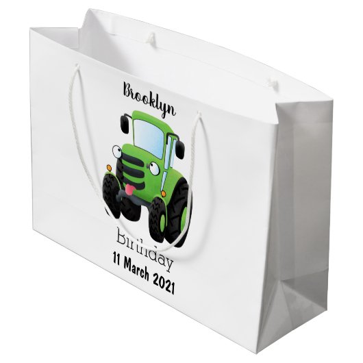 Cute green happy boerderij tractor cartoon illustr groot cadeauzakje (Achterkant Gekanteld)