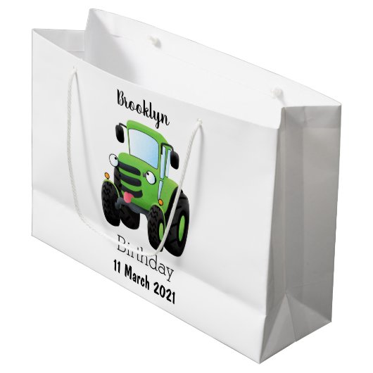 Cute green happy boerderij tractor cartoon illustr groot cadeauzakje (Voorkant Gekanteld)