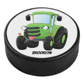 Cute green happy boerderij tractor cartoon illustr hockey puck (3/4)