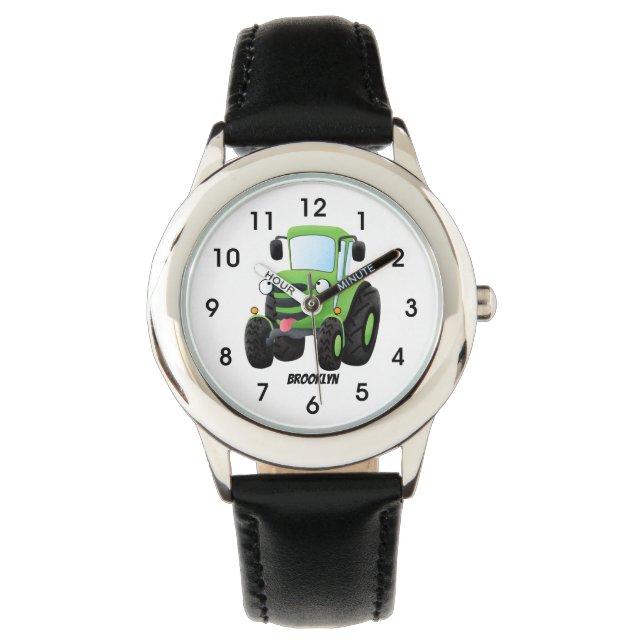 Cute green happy boerderij tractor cartoon illustr horloge (Voorkant)