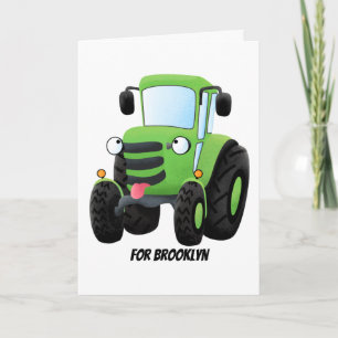 Cute green happy boerderij tractor cartoon illustr kaart