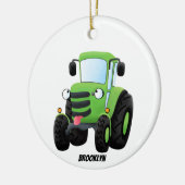 Cute green happy boerderij tractor cartoon illustr keramisch ornament (Links)