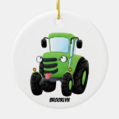 Cute green happy boerderij tractor cartoon illustr keramisch ornament (Achterkant)