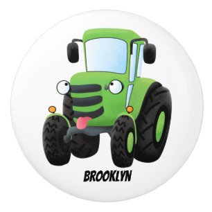 Cute green happy boerderij tractor cartoon illustr keramische knop