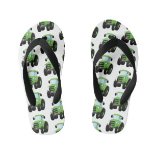 Cute green happy boerderij tractor cartoon illustr kinder teenslippers