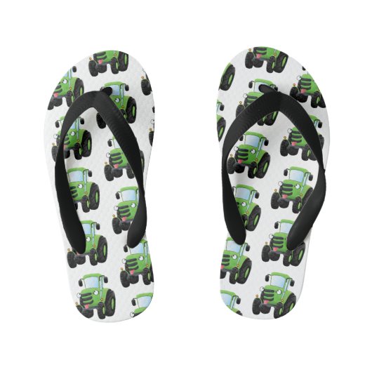 Cute green happy boerderij tractor cartoon illustr kinder teenslippers (Voetbed)