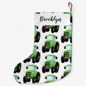 Cute green happy boerderij tractor cartoon illustr kleine kerstsok (Achterkant)