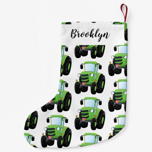 Cute green happy boerderij tractor cartoon illustr kleine kerstsok (Achterkant)