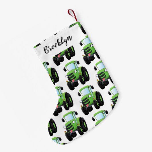 Cute green happy boerderij tractor cartoon illustr kleine kerstsok (Achterkant (Hangend))